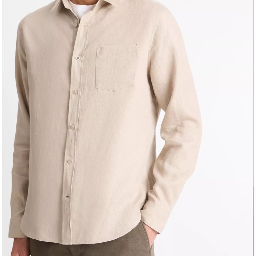 VINCE 100% Linen Long-Sleeve Shirt, Color: Pumice Rock, Size XXL, NWT Designer